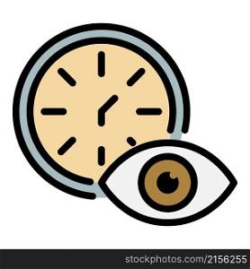 Clock and eye icon. Outline clock and eye vector icon color flat isolated. Clock and eye icon color outline vector