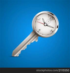 Clock and key as time management concept