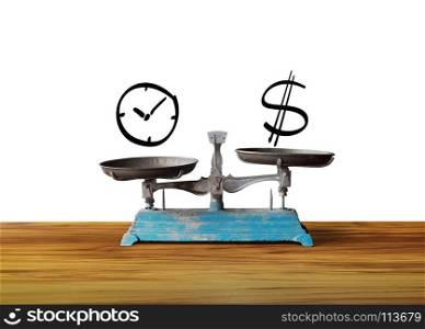 clock and money dollar sign on scale, work life balance concept