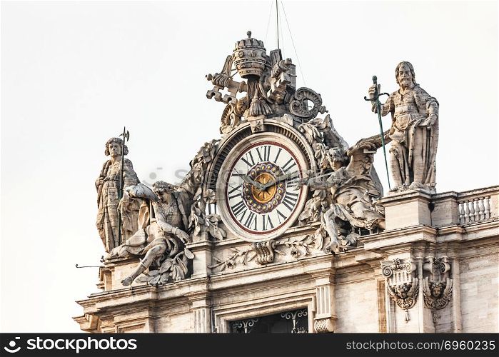 Clock at Saint Peter&rsquo;s Basilica.. Clock at Saint Peter&rsquo;s Basilica in Vatican.