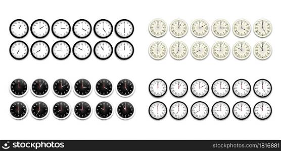 Clock icon set. Watch, time icon vector. Realistic wall clock set. Time icon set. Vector illustration. Stock image. EPS 10.. Clock icon set. Watch, time icon vector. Realistic wall clock set. Time icon set. Vector illustration. Stock image.