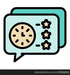Clock in chat bubble icon. Outline clock in chat bubble vector icon color flat isolated. Clock in chat bubble icon color outline vector