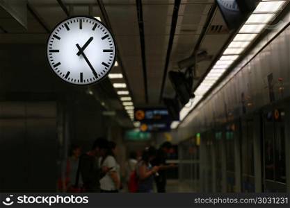 Clock in the metro station.. Clock in the metro station,Concepts of time and travel.