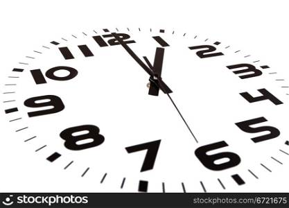 Clock isolated on white marking the one o&rsquo;clock hour. The main focus is in the hour hand.