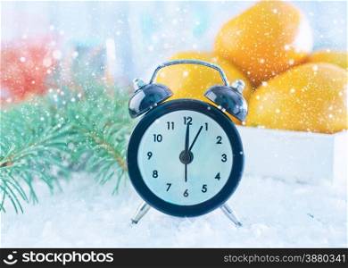 clock on a table, clock on christmas background