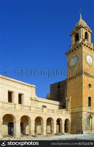 Clock tower, ancient architecture, Malta.