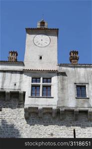 Clock tower and balcony of Pazin castle in Istria, Croatia