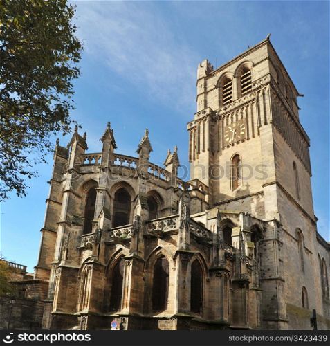 Clock tower and gothic architecture of Beziers cathedral, Languedoc, France