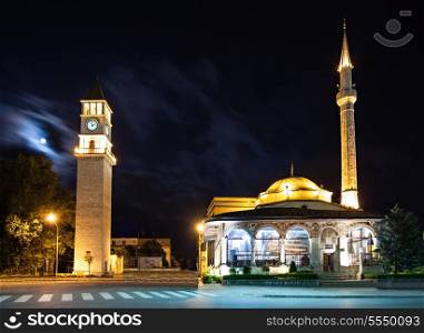 Clock Tower and Mosque in the center, Tirana, Albania