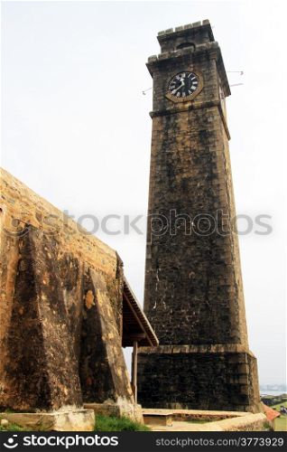 Clock tower and wall of fortress in Galle, Sri Lanka