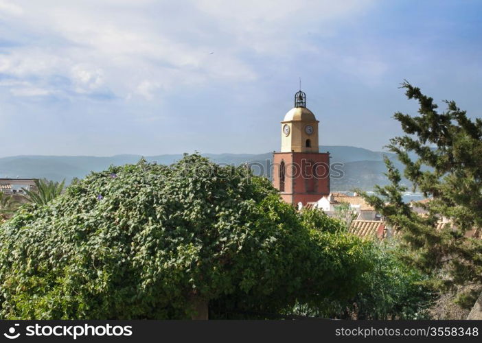 Clock Tower in St Tropez and ancient buildings in the resort.