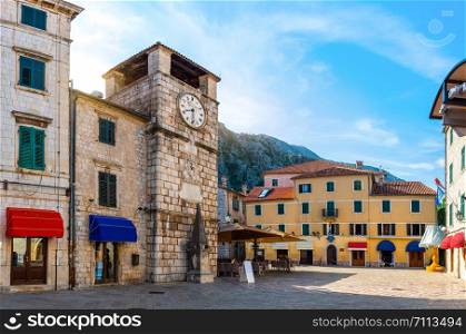Clock Tower inside the old town of Kotor in Montenegro