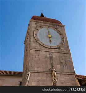 Clock Tower of Saint Sebastian Church in the Center of Trogir, Dalmatia, Croatia