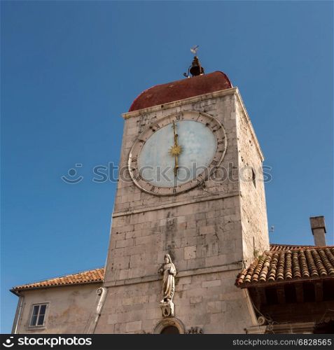 Clock Tower of Saint Sebastian Church in the Center of Trogir, Dalmatia, Croatia