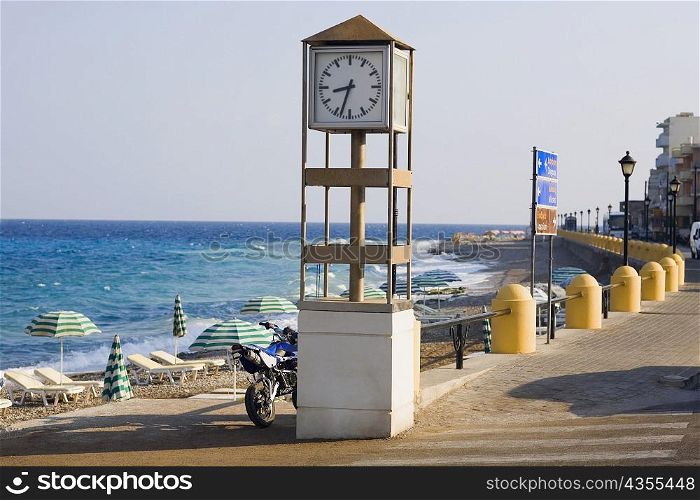 Clock tower on the beach, Rhodes, Dodecanese Islands, Greece