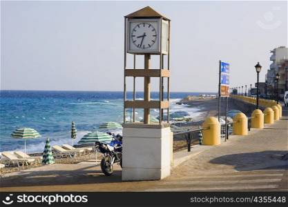 Clock tower on the beach, Rhodes, Dodecanese Islands, Greece