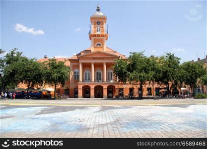 Clock tower on the square in Sombor, Serbia