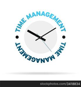 Clock with the words time management on white background.