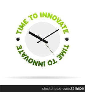 Clock with the words time to innovate on white background.