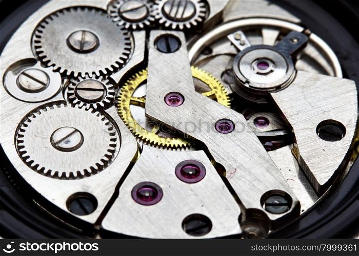 Clockwork of wristwatch super close up