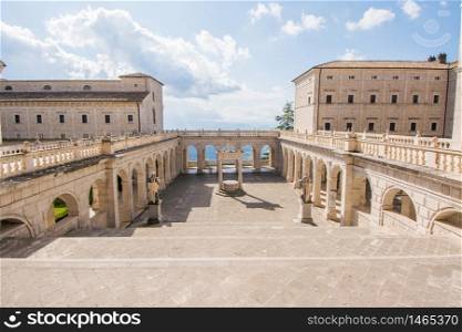 cloister and balcony of Montecassino abbey, Italy, rebuilding after second world war