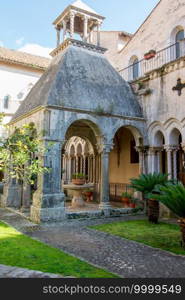 Cloister of the Abbey of Fossanova, Latina, Lazio, Italy. Monastery gothic  cistercian.