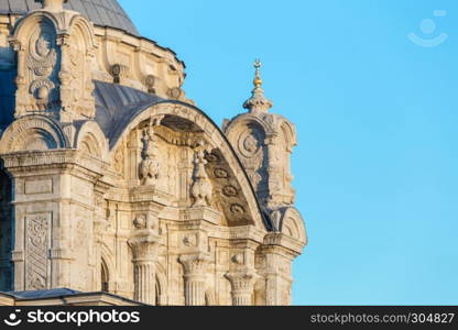 Close detailed view of Ortakoy Mosque near bosphorus in Istanbul,Turkey.. Exterior view of Ortakoy Mosque near bosphorus