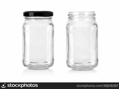Close empty glass jar for food and canned food with clipping path