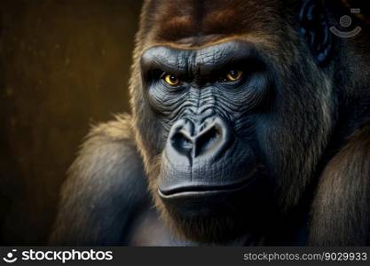 Close portrait adult gorilla, digital illustration painting, Generative AI