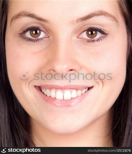 Close portrait of brunette girl with brown eyes