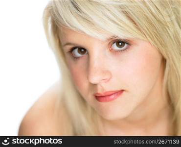 Close Studio Portrait Of Blonde Teenage Girl