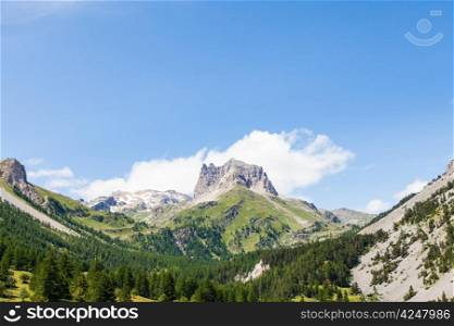 Close to Bardonecchia, Piemonte Region, Italy. A mountain panorama during a sunny day in summer season.