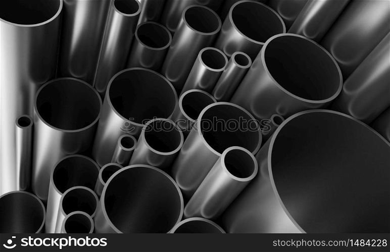 Close up 3d render of steel pipes