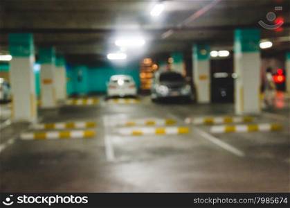 Close up abstract blurred in car parking.Vintage style color effect