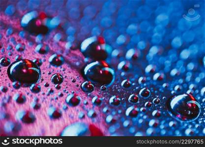 close up abstract water bubbles with pink blue background