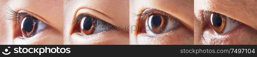 Close-up and selected focusing on a beautiful asian little girls ,women and men eye . Horizontal format .