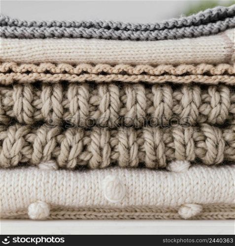 close up arrangement with knitted items