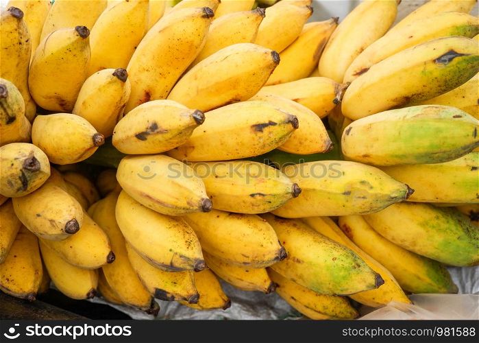 Close up banana fruit / Bunch of ripe bananas texture background