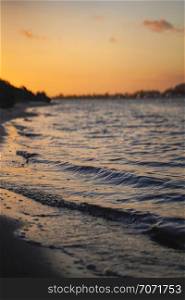 Close up beautiful view of sea and beach in sunset of lakes entrance in Victoria, Australia