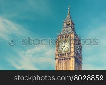 close up Big Ben Clock Tower, London, England, UK, vintage effect style