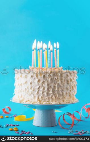 close up birthday cake with decorative blue background 2. Resolution and high quality beautiful photo. close up birthday cake with decorative blue background 2. High quality beautiful photo concept