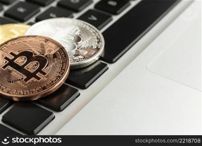 close up bitcoin top laptop