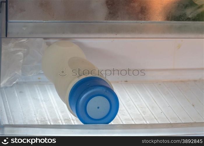 close up Bottles with water in refrigerator