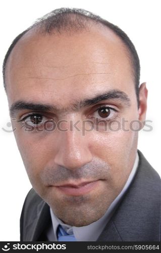 close up business man portrait - isolated over a white background