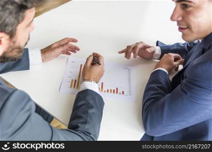 close up businessmen working company financial report white desk