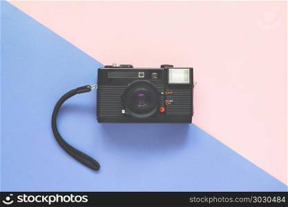 Close up camera film on pastel colors background, Vintage color . Close up camera film on pastel colors background, Vintage color filter
