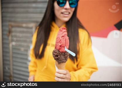 close up casual woman with ice cream