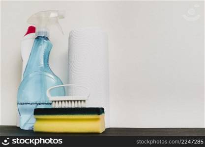 close up cleaning products with copy space