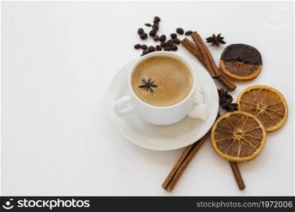 close up coffee cup tray with anise. High resolution photo. close up coffee cup tray with anise. High quality photo