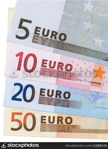 Close up colorful Euros cash notes.
